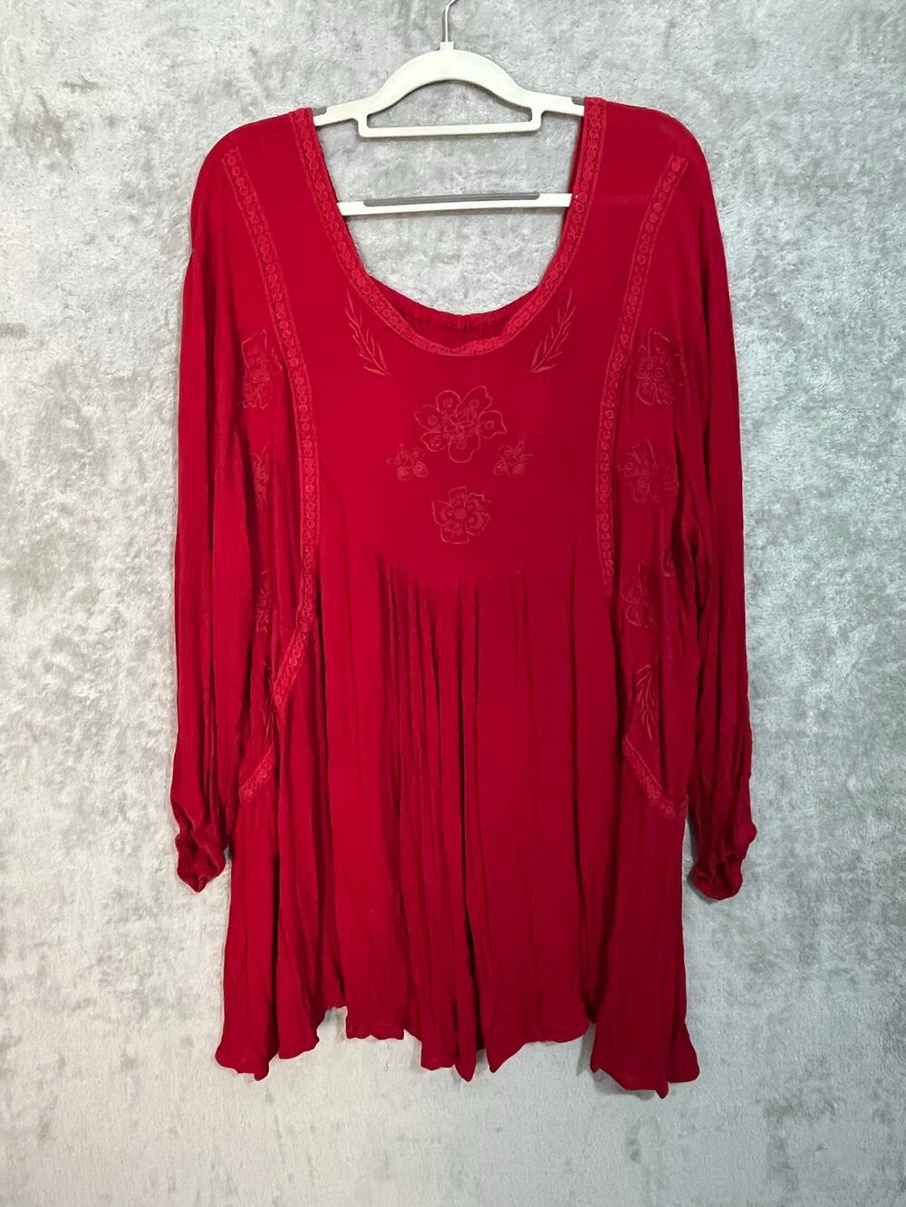 Southern Stitch Dress XXL Red Boho Floral Embroidered Western Cowgirl